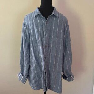 Banana Republic linen cotton long sleeve resort shirt blue white size XL